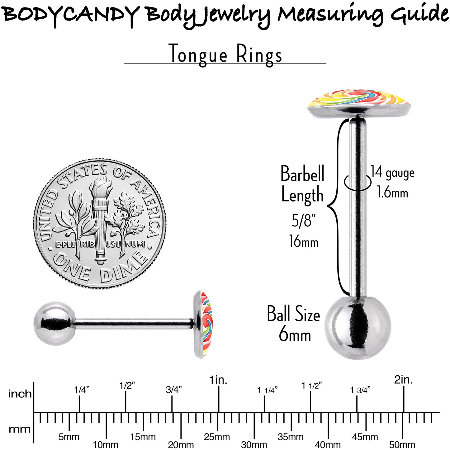 Rainbow Swirl Lollipop Barbell Tongue Ring by Onyx O