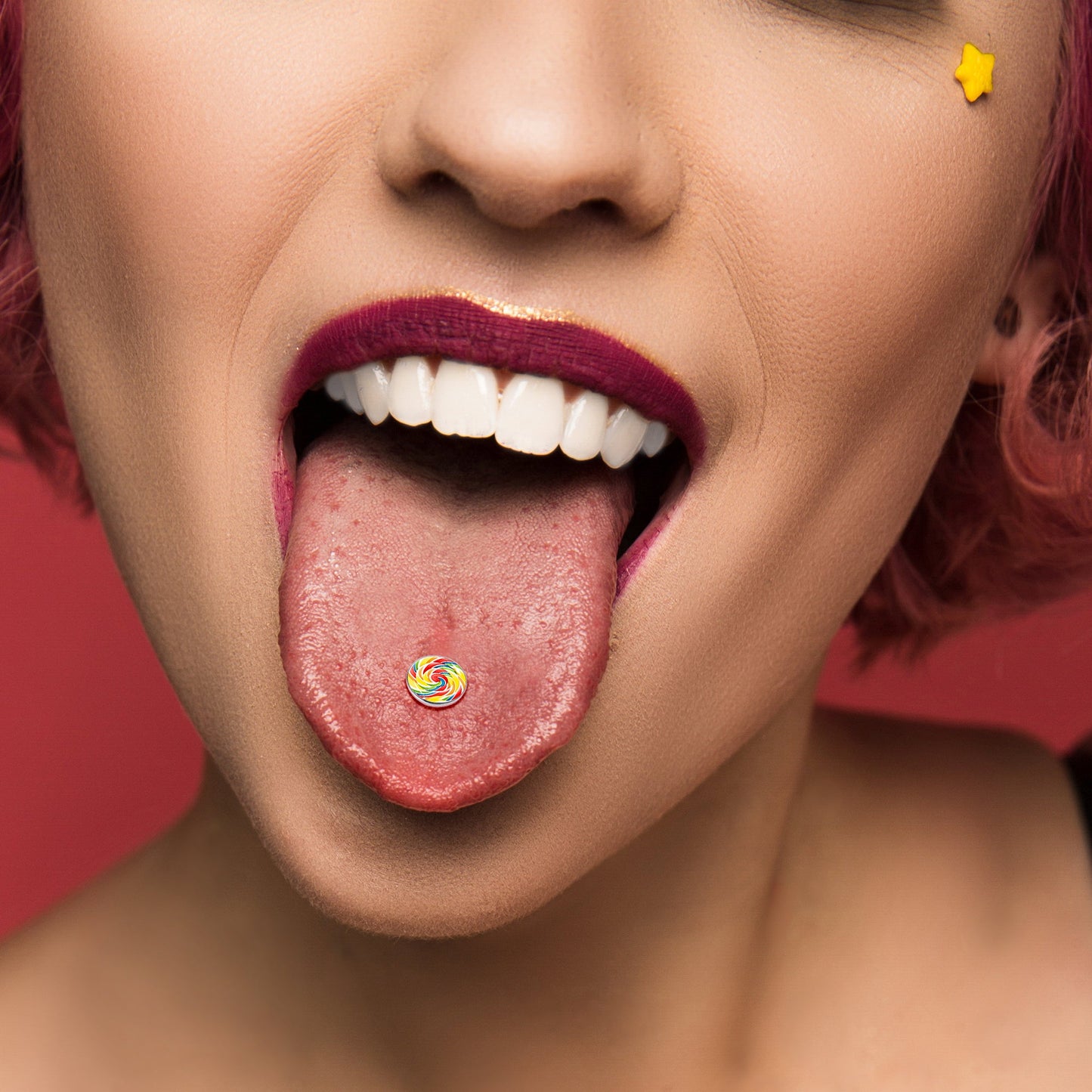 Rainbow Swirl Lollipop Barbell Tongue Ring by Onyx O