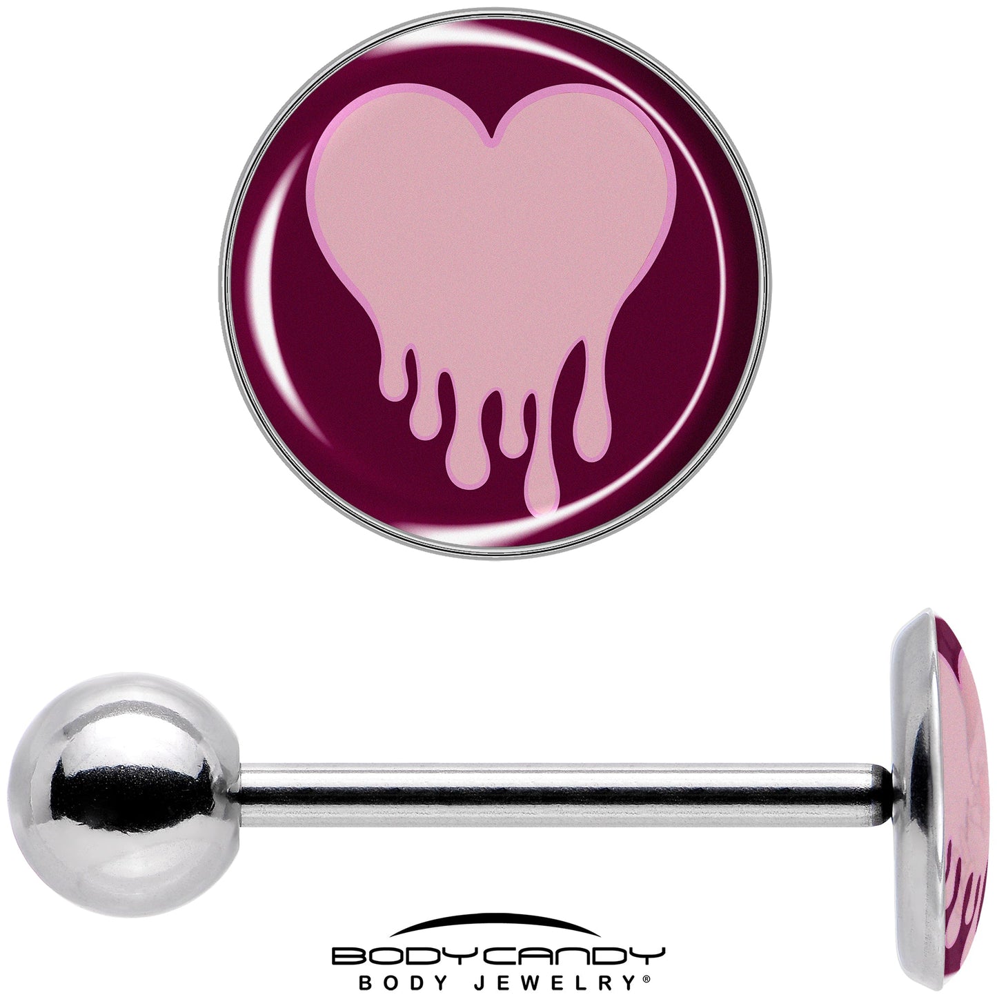 Pinkish Melting Heart Barbell Tongue Ring by Onyx O