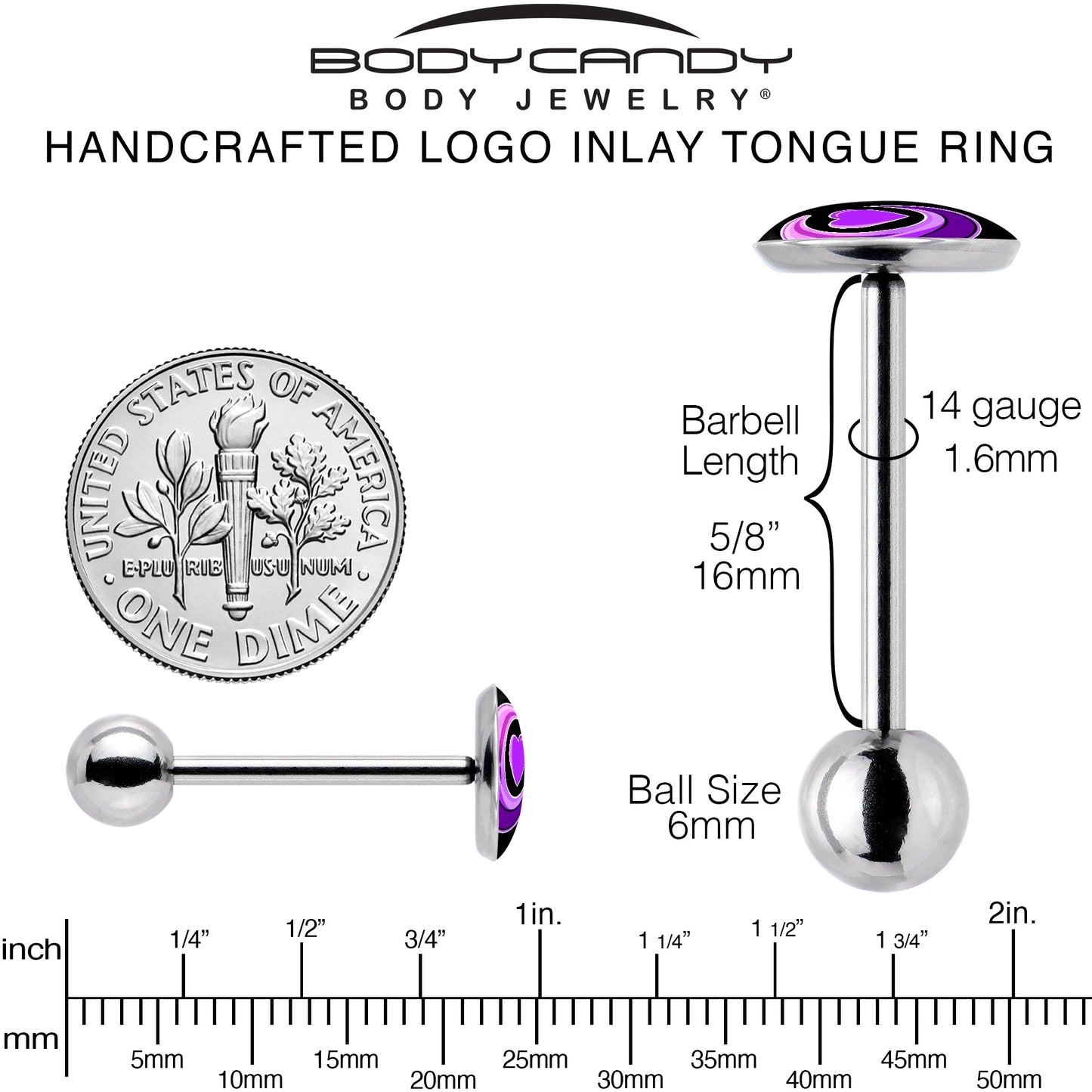 Crescent Moon Heart Barbell Tongue Ring by Onyx O