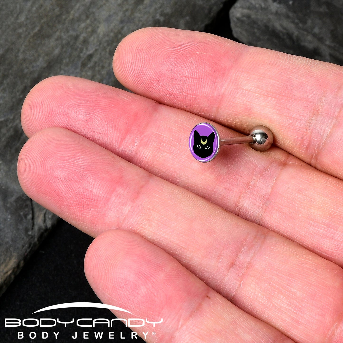 Black Mystic Kitty Cat Barbell Tongue Ring by Onyx O