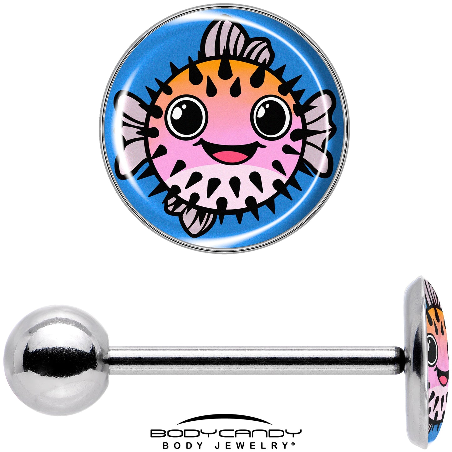 Swimming Pink Pufferfish Barbell Tongue Ring by Onyx O
