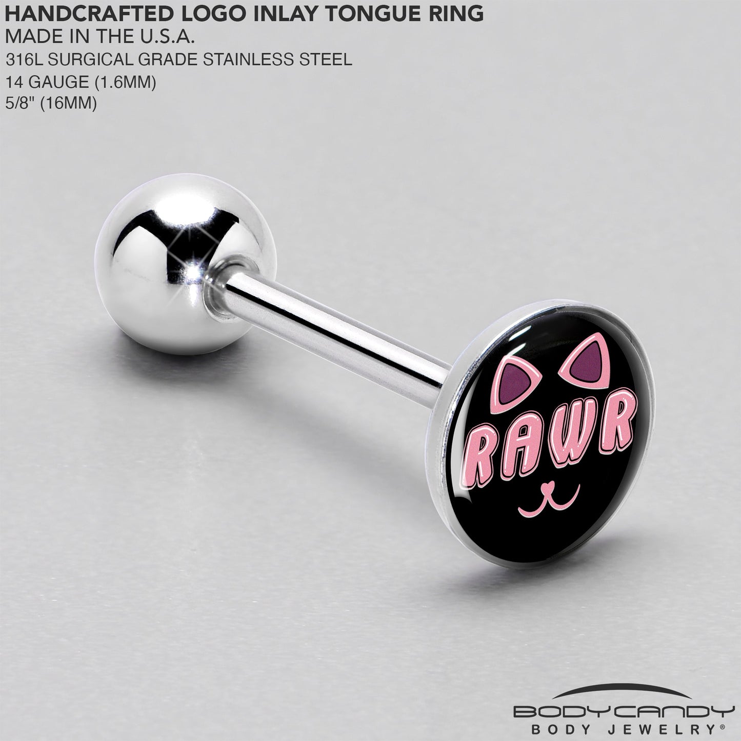 RAWR Kittly Cat Barbell Tongue Ring by Onyx O