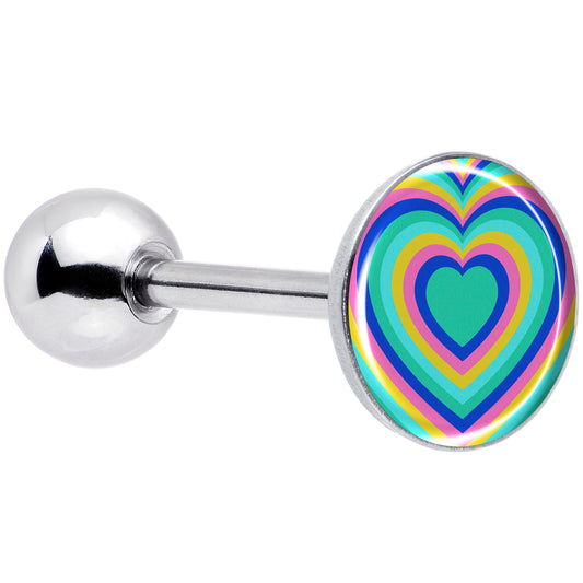Rainbow Retro Heart Barbell Tongue Ring by Onyx O
