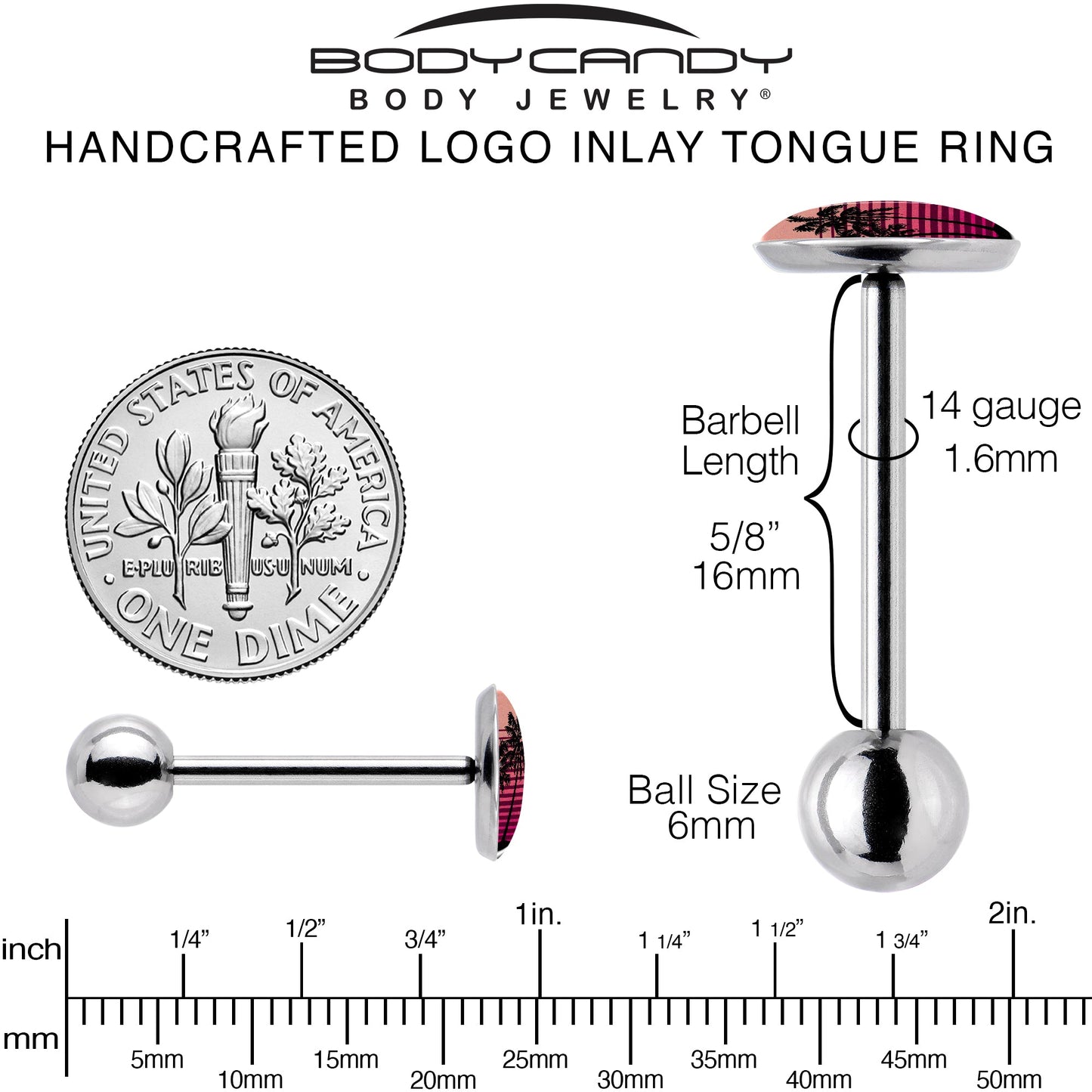 Palm Tree Retro Sunset Barbell Tongue Ring by Onyx O