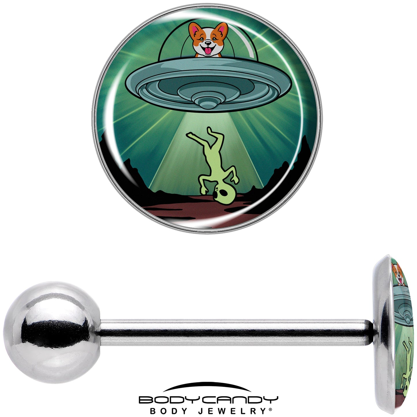 Reverse Alien UFO AbductionBarbell Tongue Ring by Onyx O