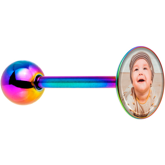 Custom Photo Rainbow Anodized Barbell Tongue Ring