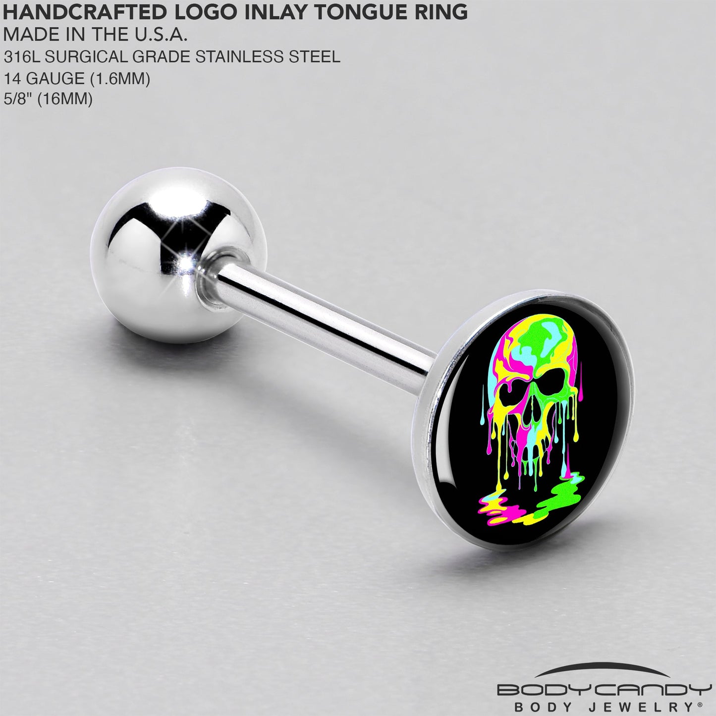Ultra Bright Melting Skull Barbell Tongue Ring by Onyx O
