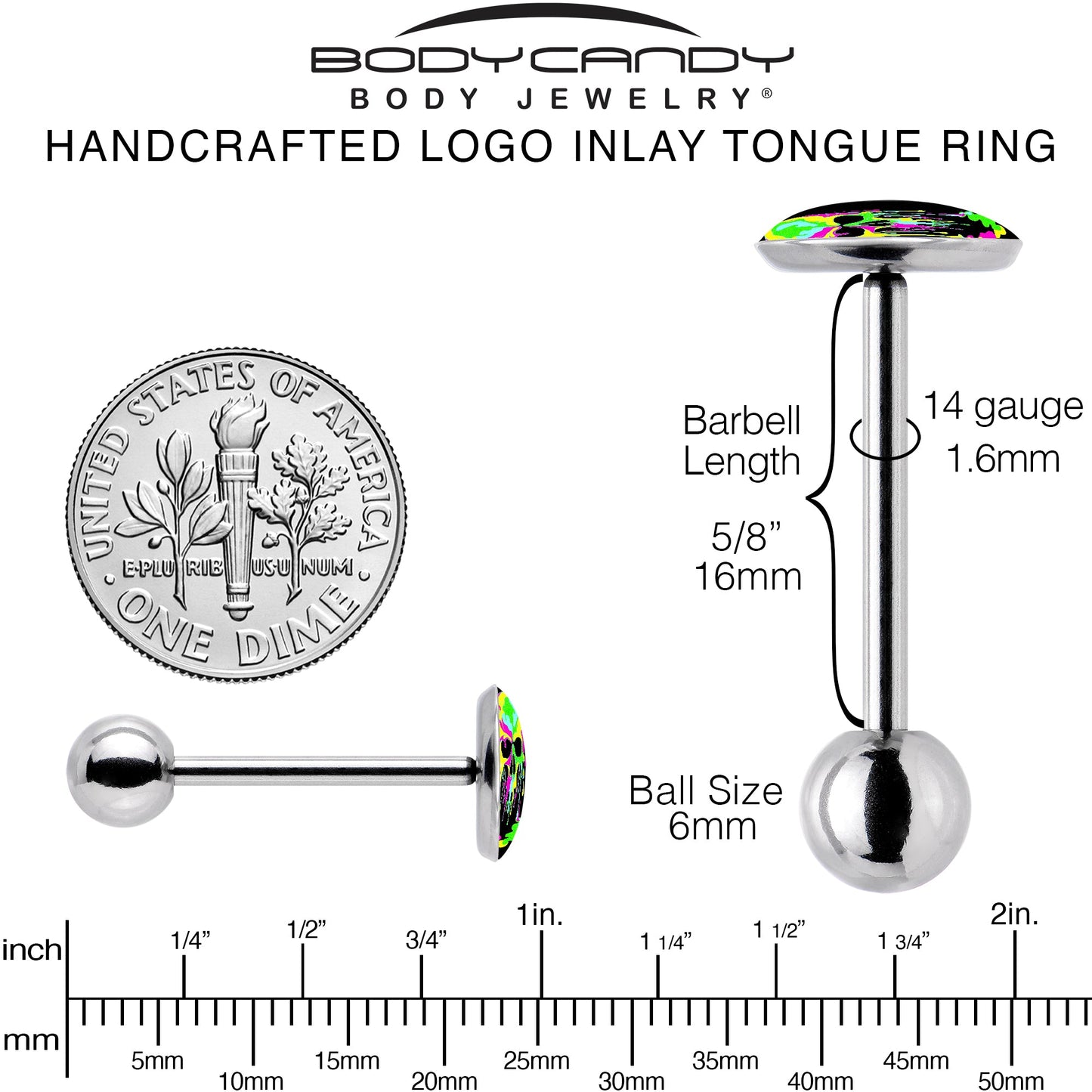 Ultra Bright Melting Skull Barbell Tongue Ring by Onyx O