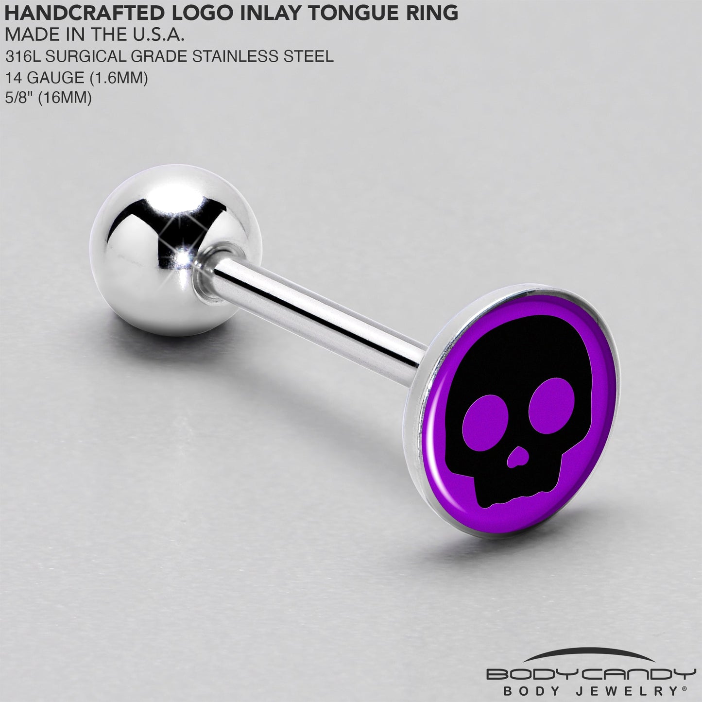 Purple Black Simple Skull Barbell Tongue Ring by Onyx O
