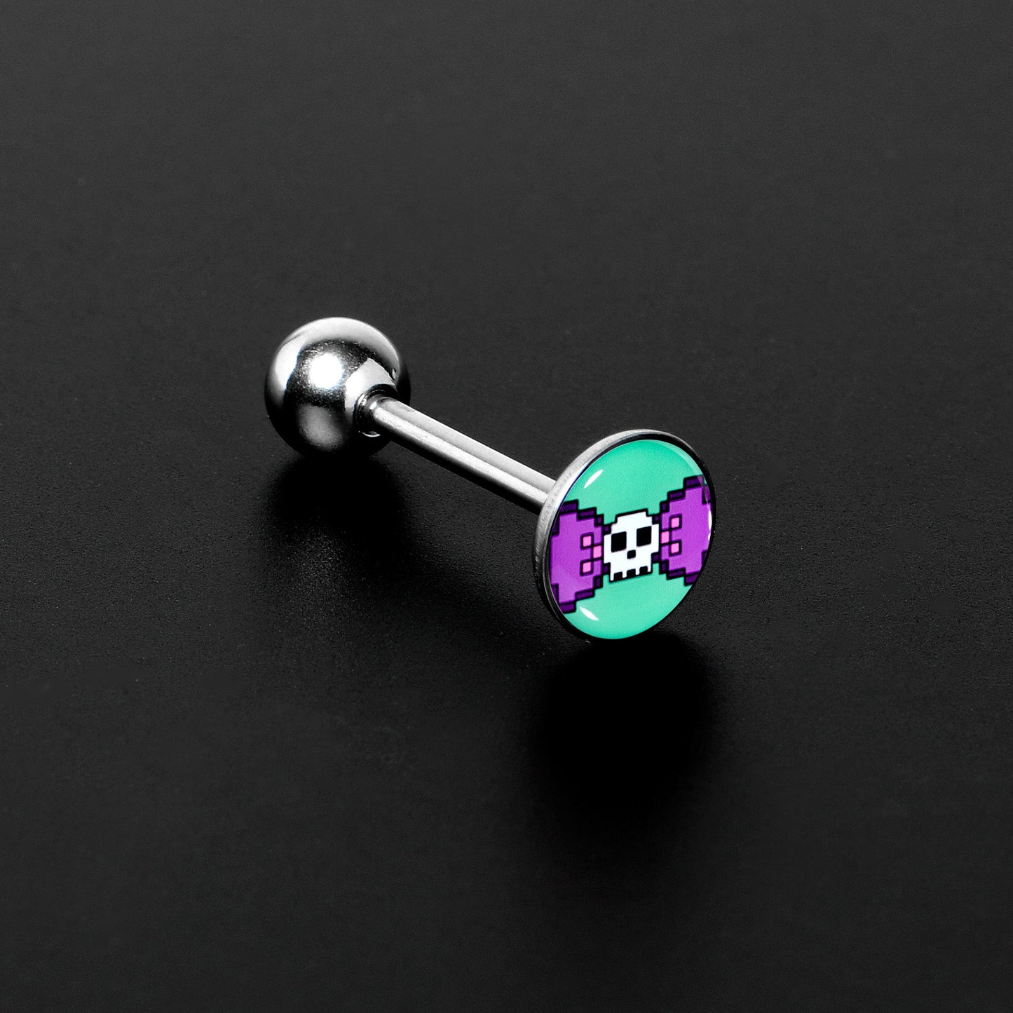 Retro Pixel Skull Barbell Tongue Ring by Onyx O