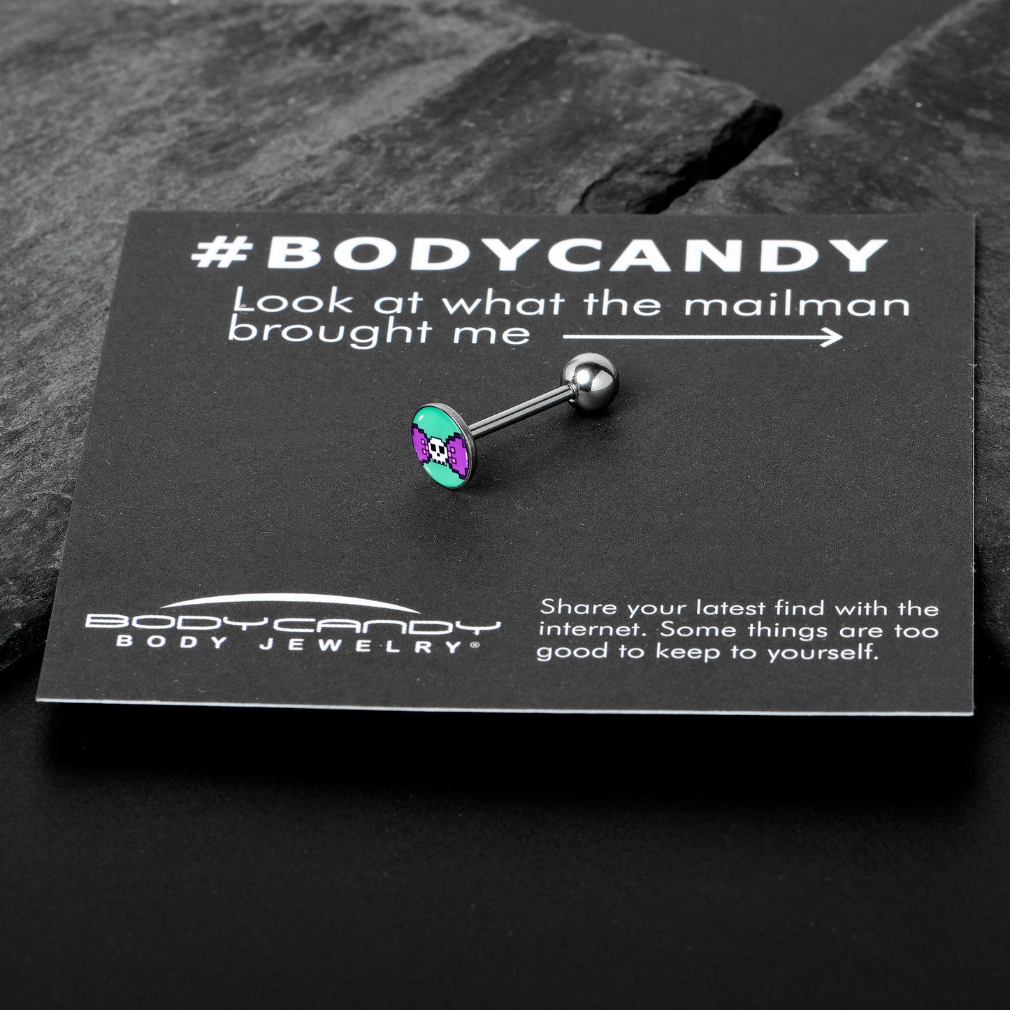 Retro Pixel Skull Barbell Tongue Ring by Onyx O