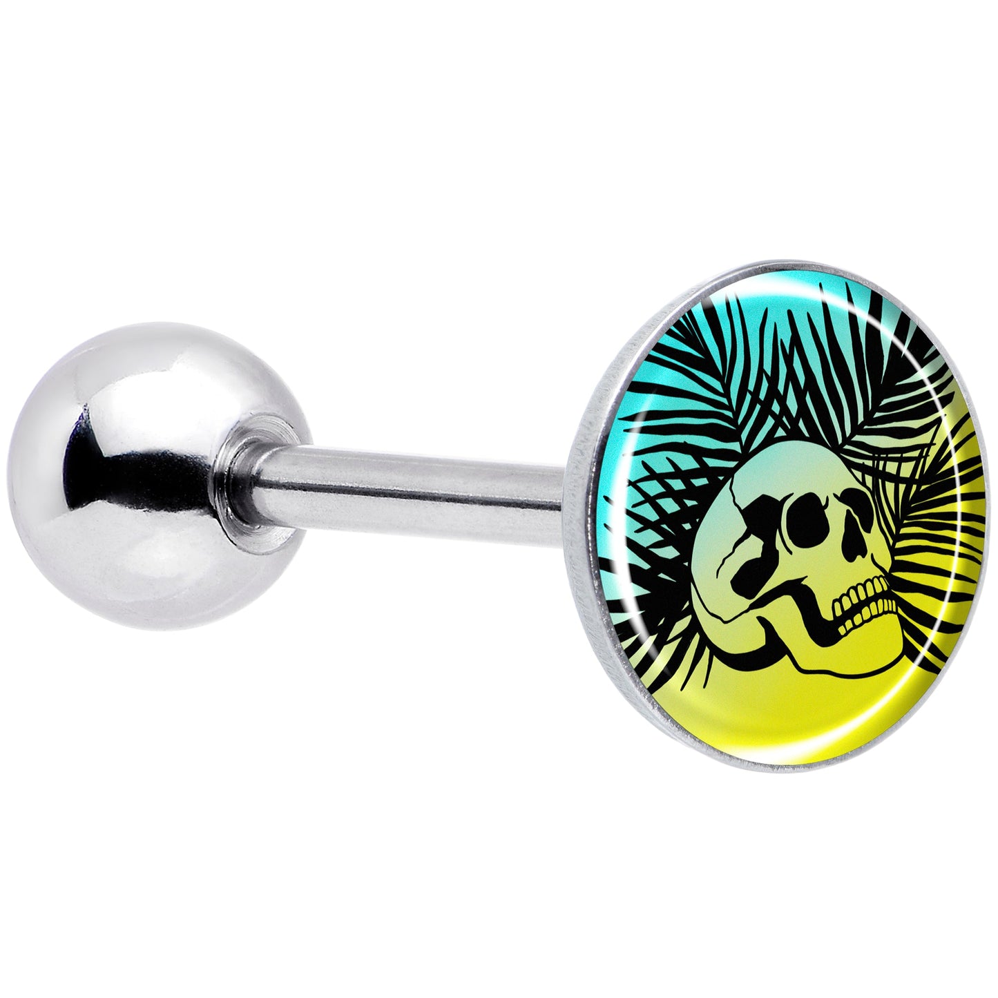Blue Haze Sunset Skull and Palms Barbell Tongue Ring by Onyx O