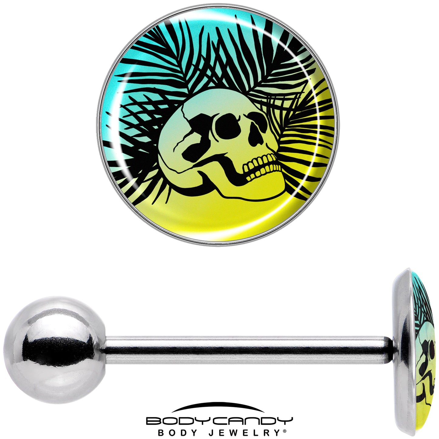 Blue Haze Sunset Skull and Palms Barbell Tongue Ring by Onyx O