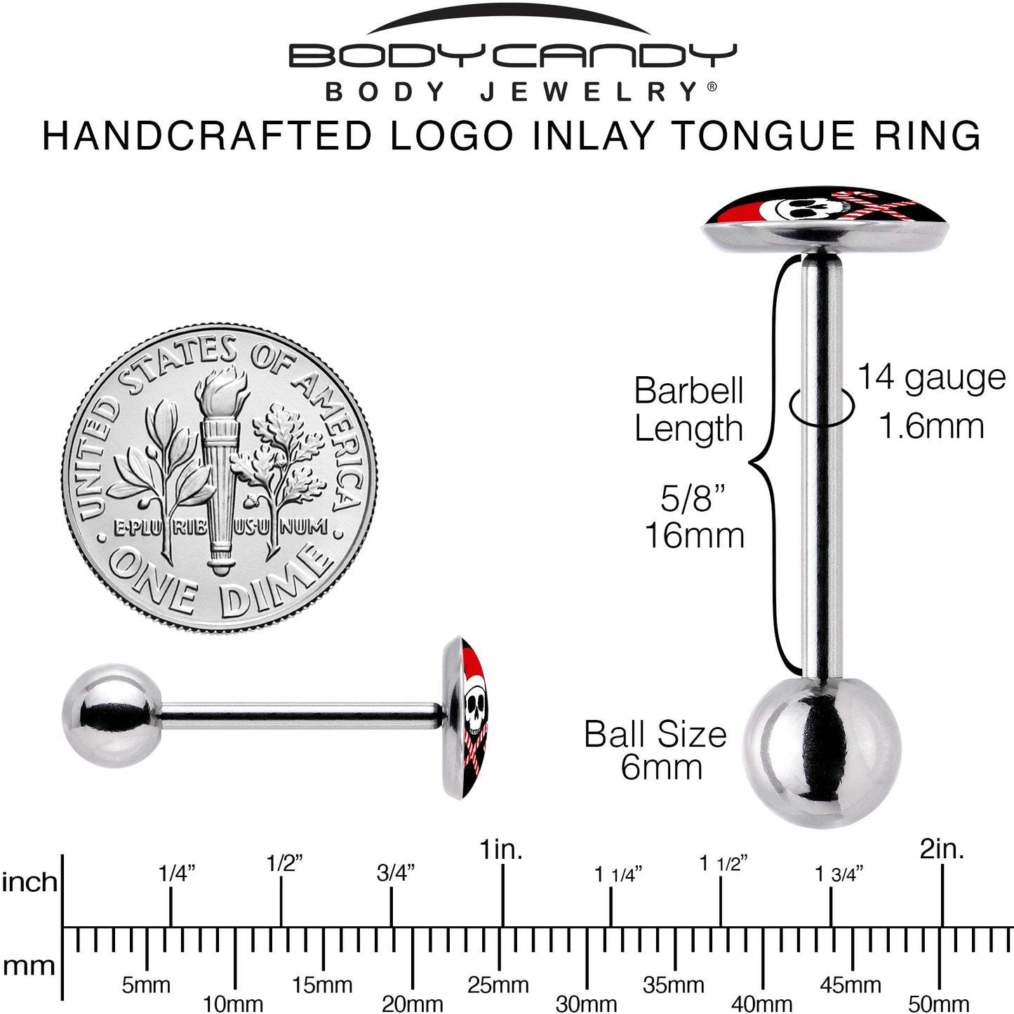 Santa Pirate Candy Cane Barbell Tongue Ring by Onyx O