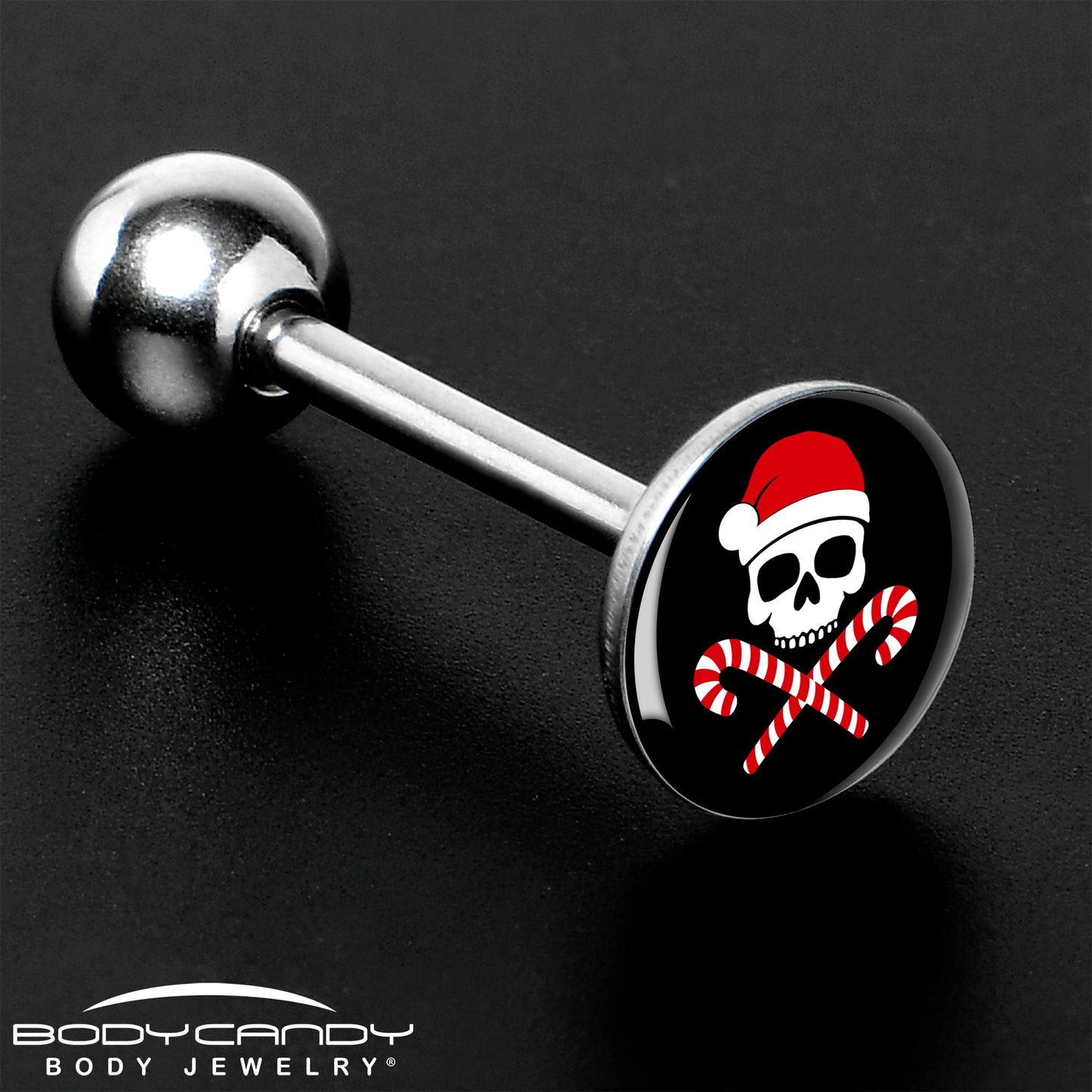Santa Pirate Candy Cane Barbell Tongue Ring by Onyx O