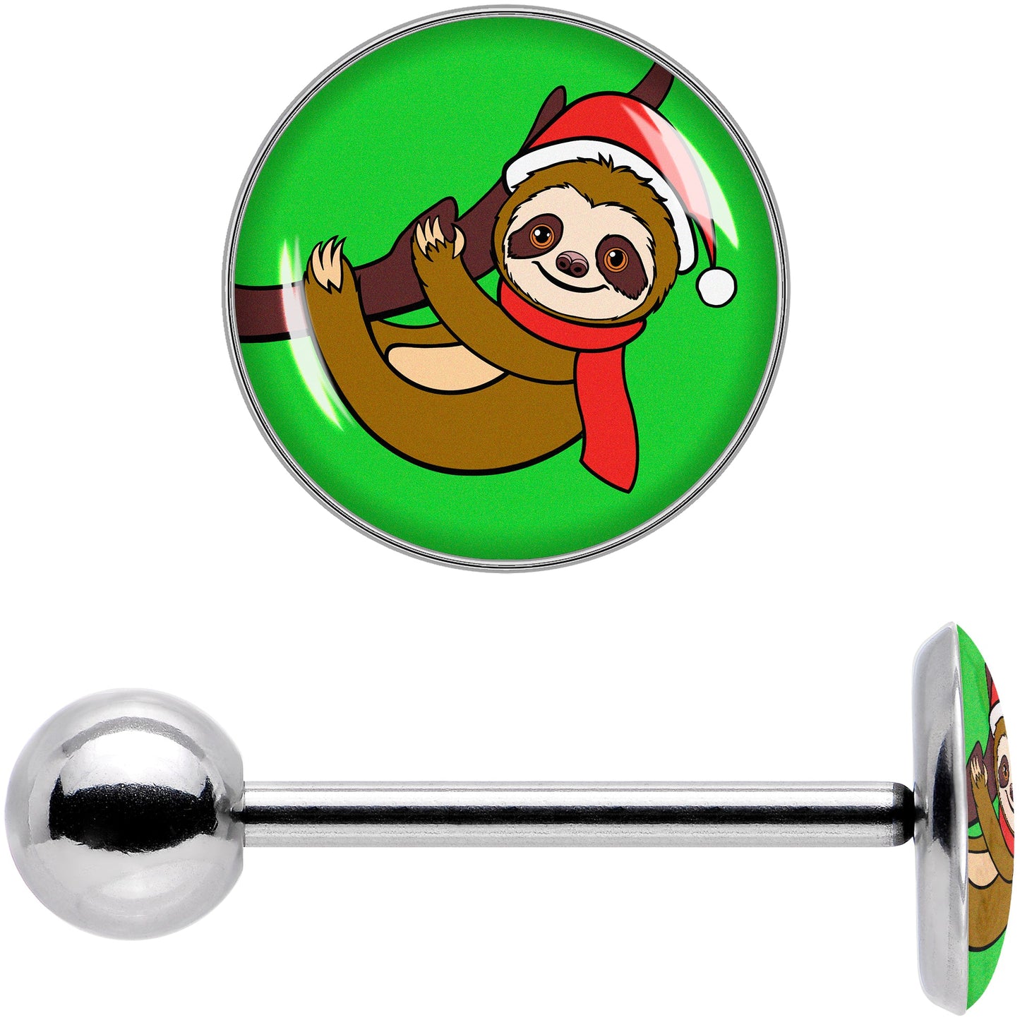 Santa Sloth Holiday Barbell Tongue Ring by Onyx O