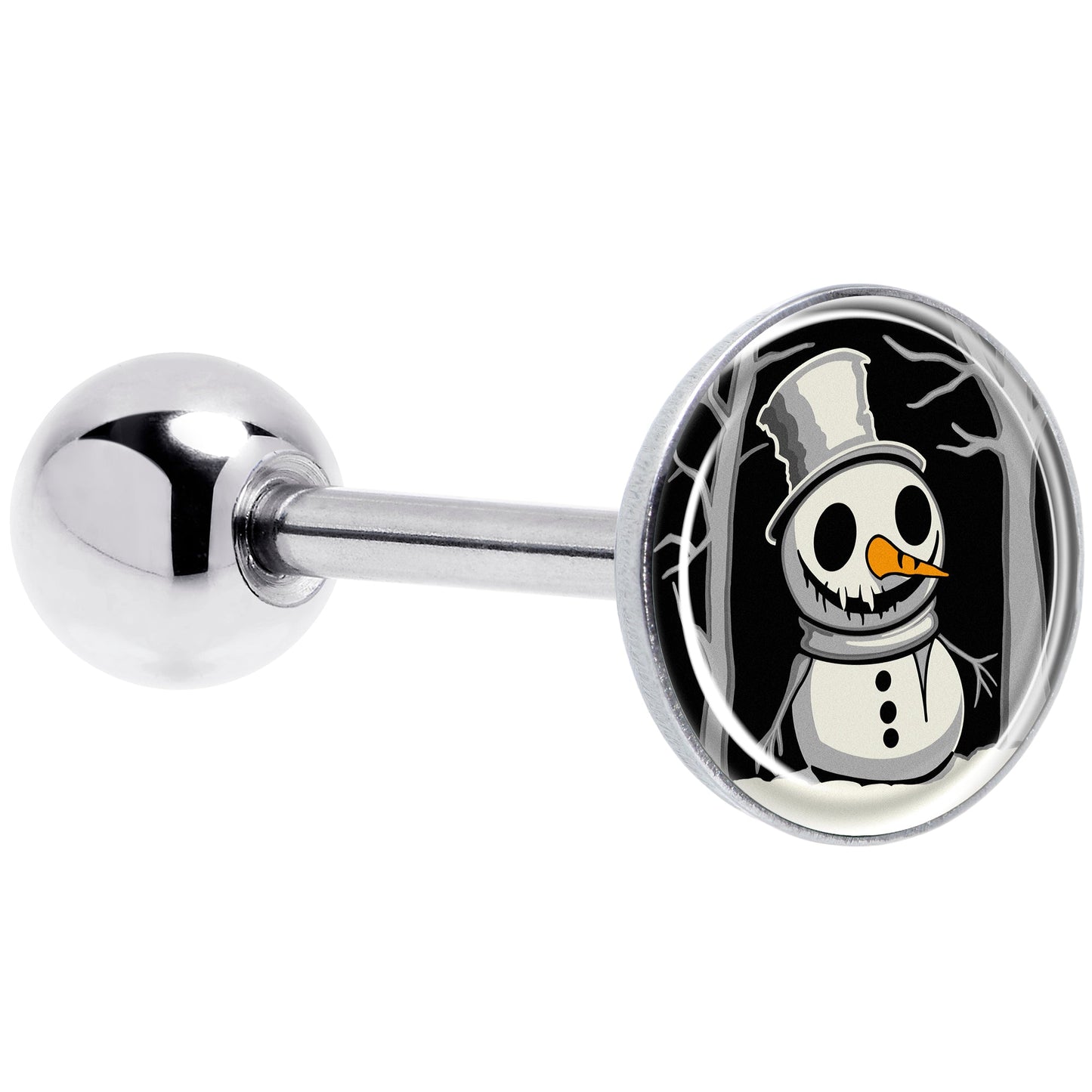 Christmas Holiday Spooky Snowman Barbell Tongue Ring by Onyx O