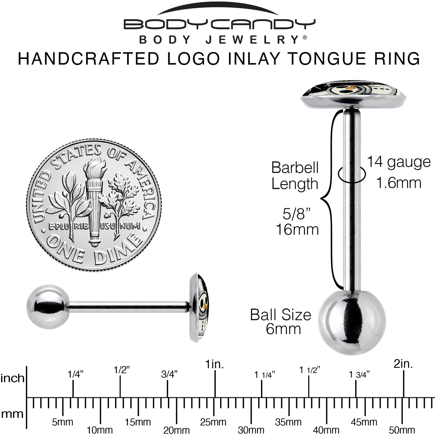 Christmas Holiday Spooky Snowman Barbell Tongue Ring by Onyx O