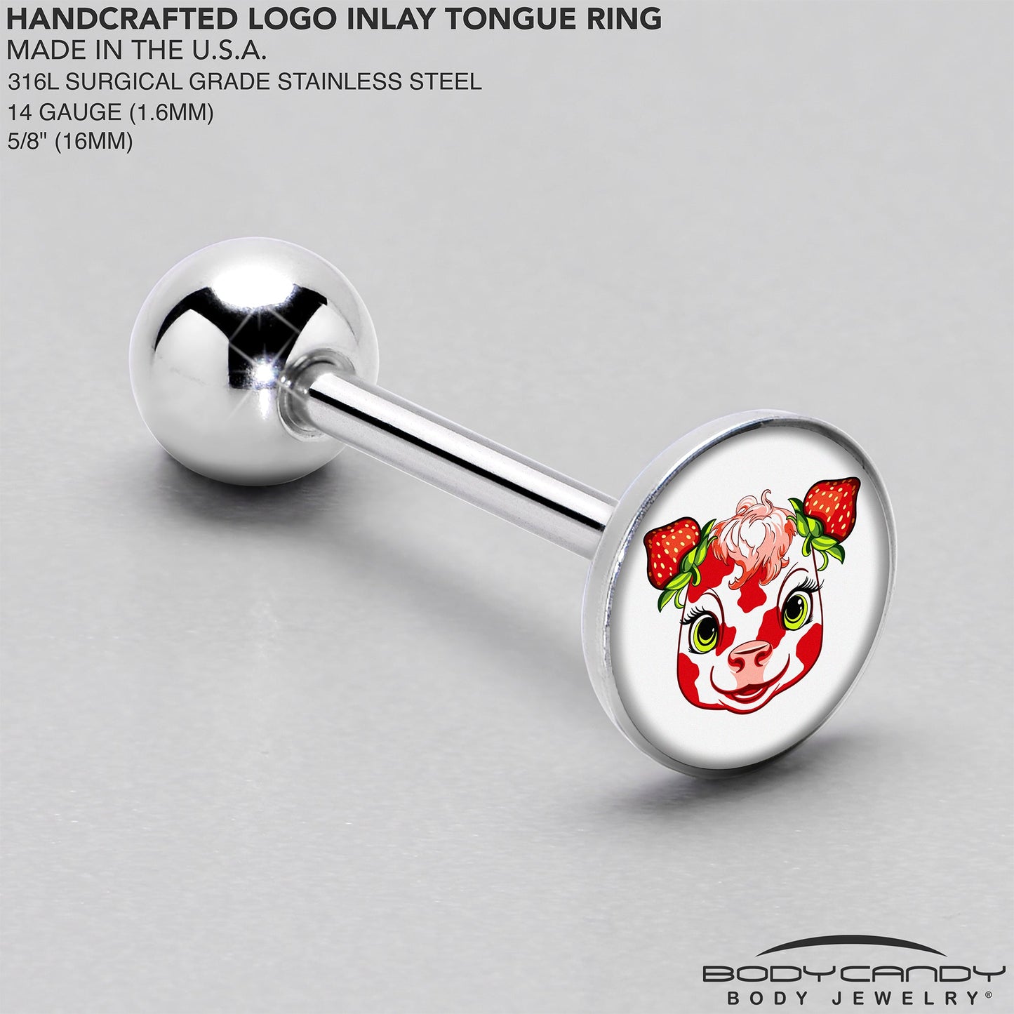 Stawberry Cow Barbell Tongue Ring by Onyx O