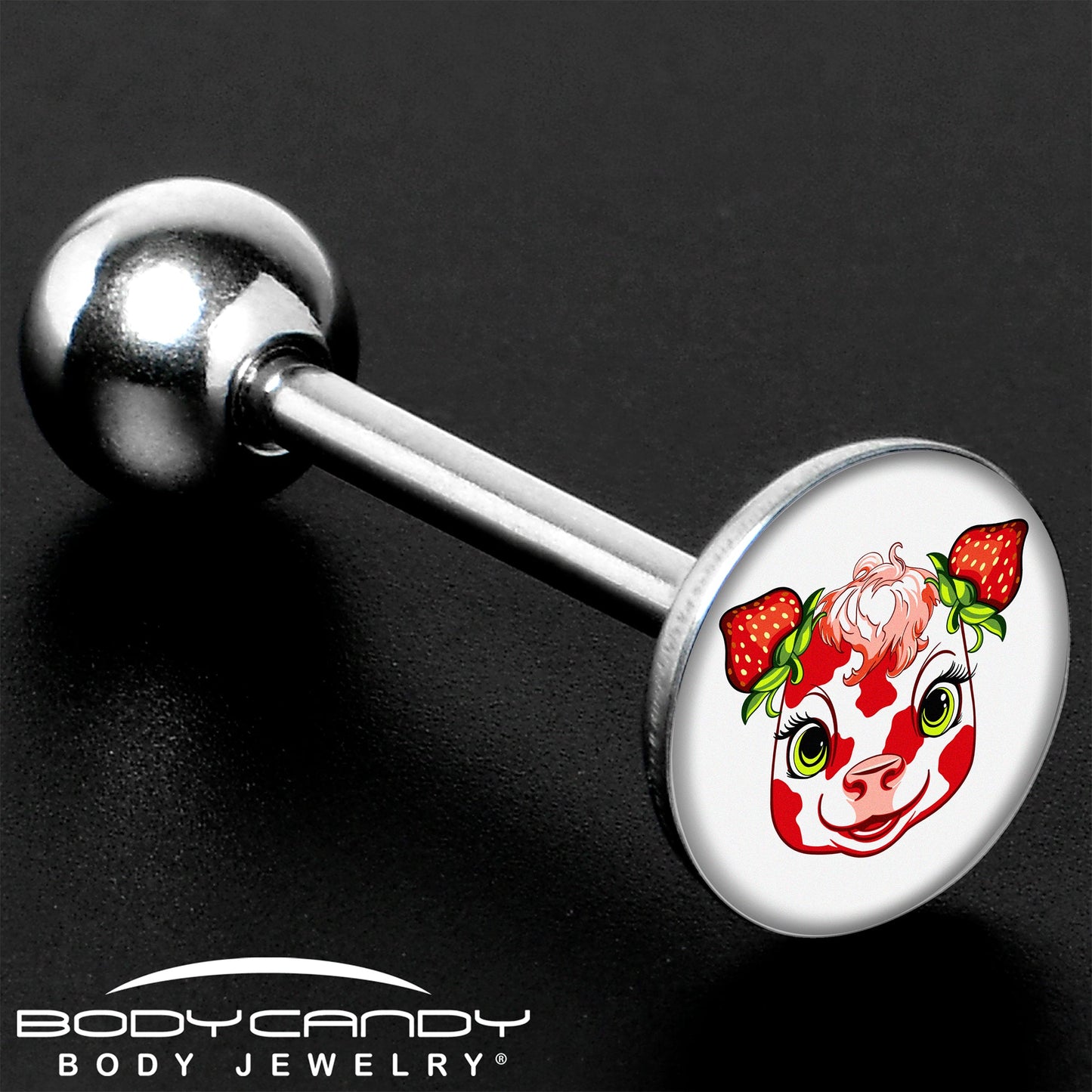 Stawberry Cow Barbell Tongue Ring by Onyx O
