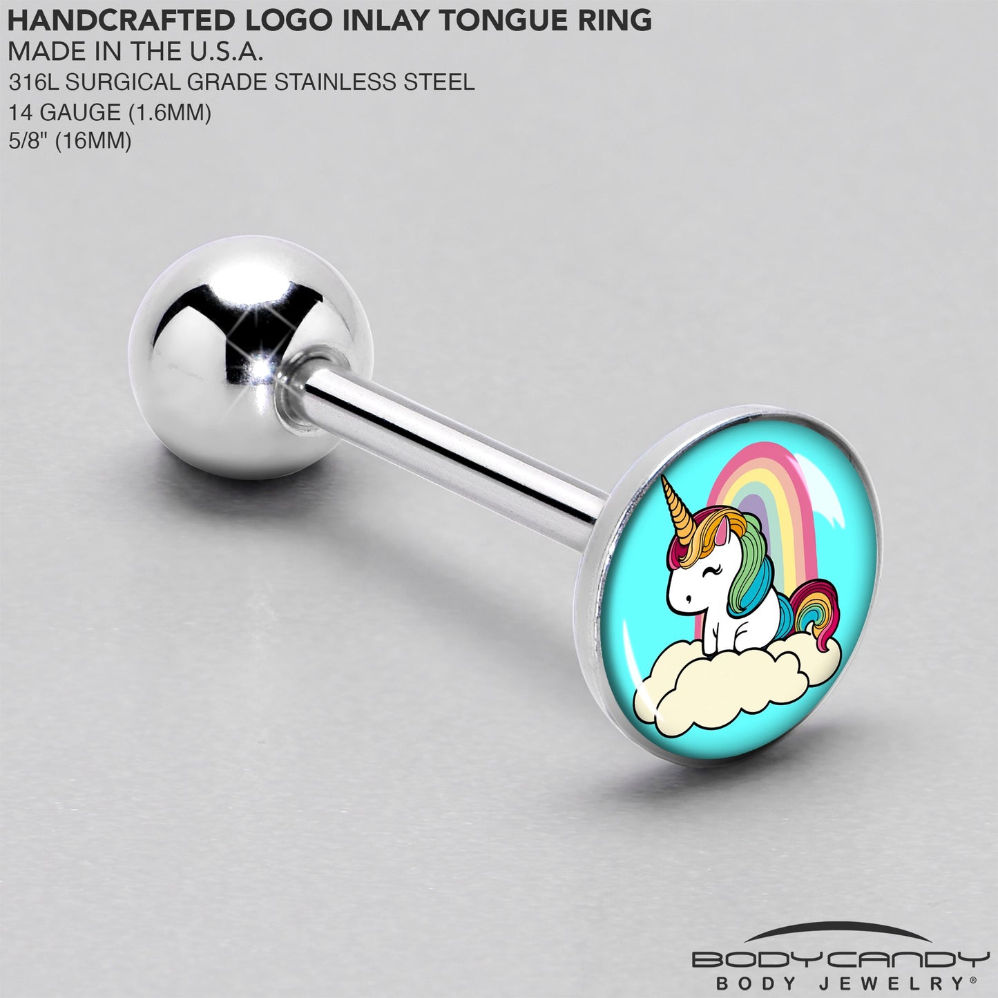 Rainbow Unicorn Barbell Tongue Ring by Onyx O
