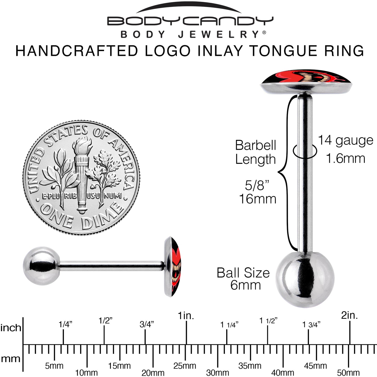 Valentine Heart Vampire Barbell Tongue Ring