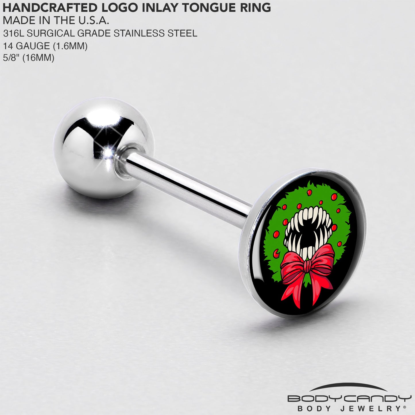 Holiday Vampire Wreath Barbell Tongue Ring by Onyx O