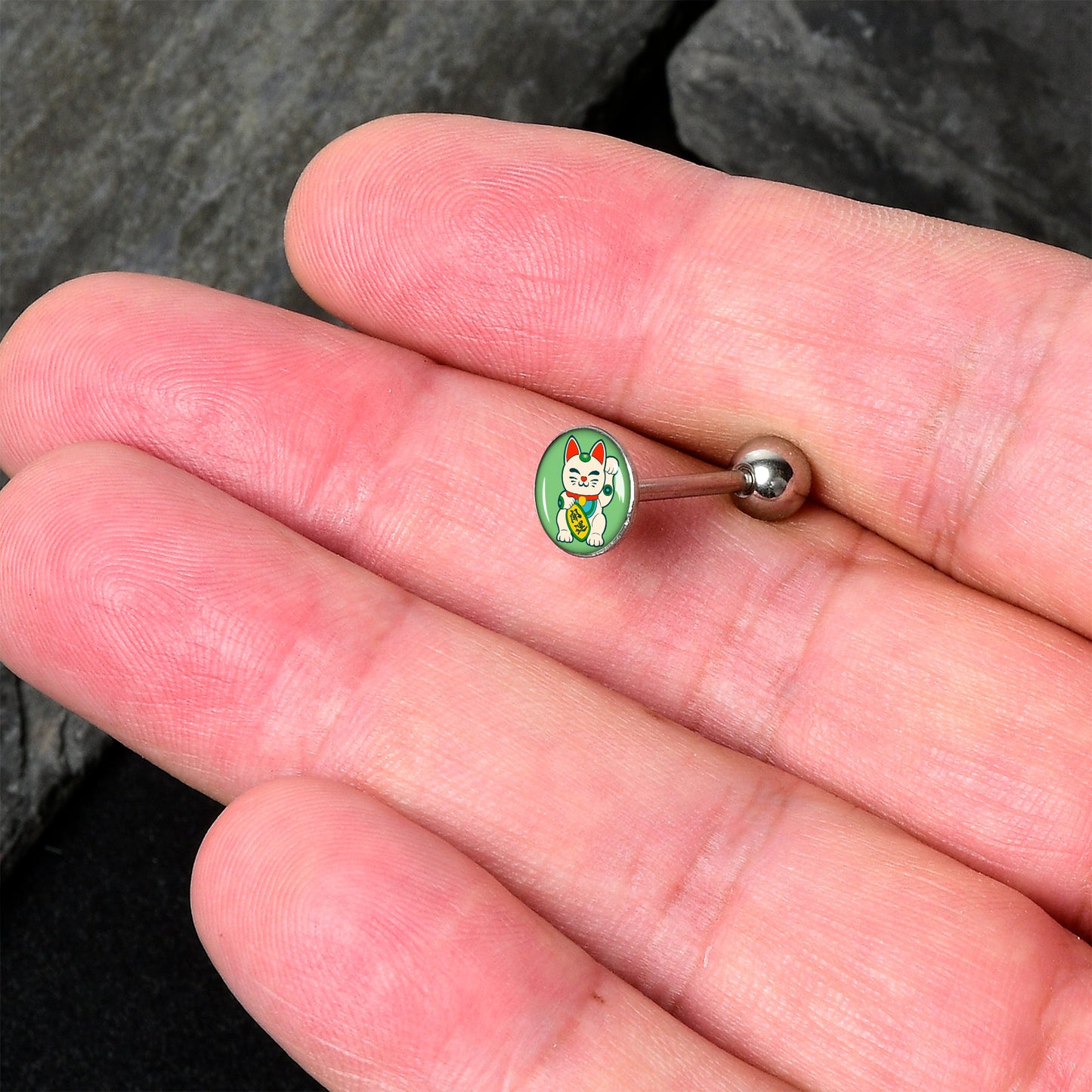 Waving Cat Barbell Tongue Ring by Onyx O