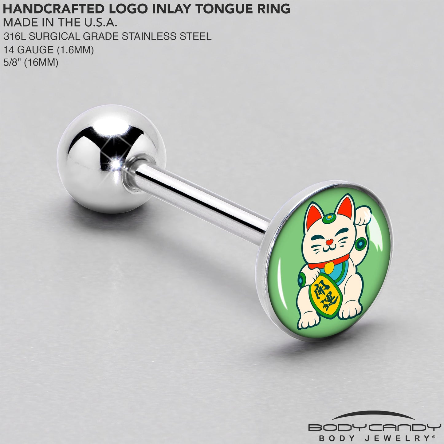 Waving Cat Barbell Tongue Ring by Onyx O