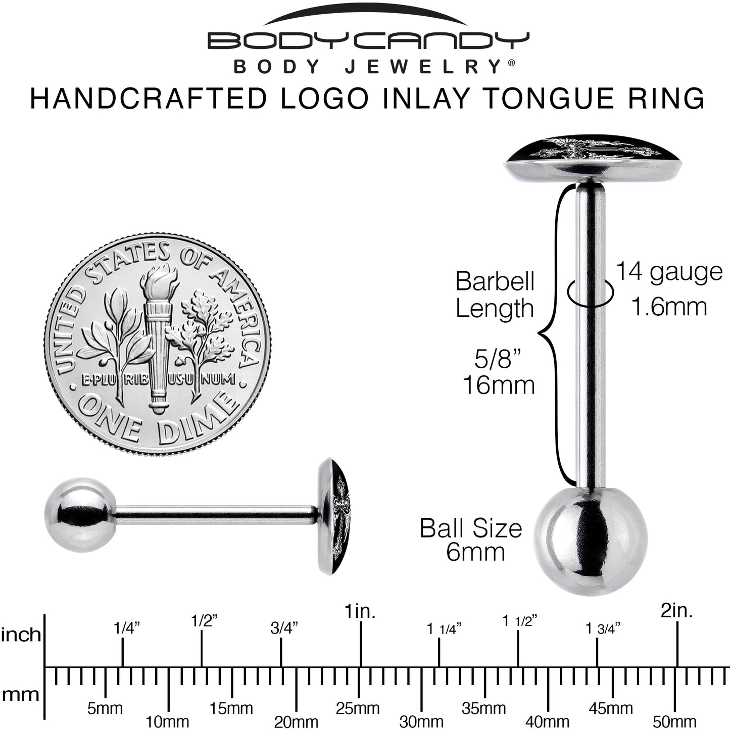 Black White Winged Cross Barbell Tongue Ring by Onyx O