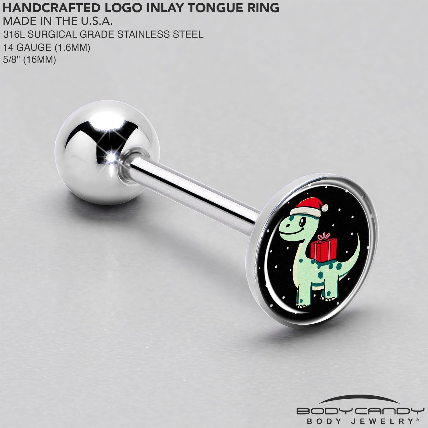 Christmas Holiday Dinosaur Barbell Tongue Ring by Onyx O
