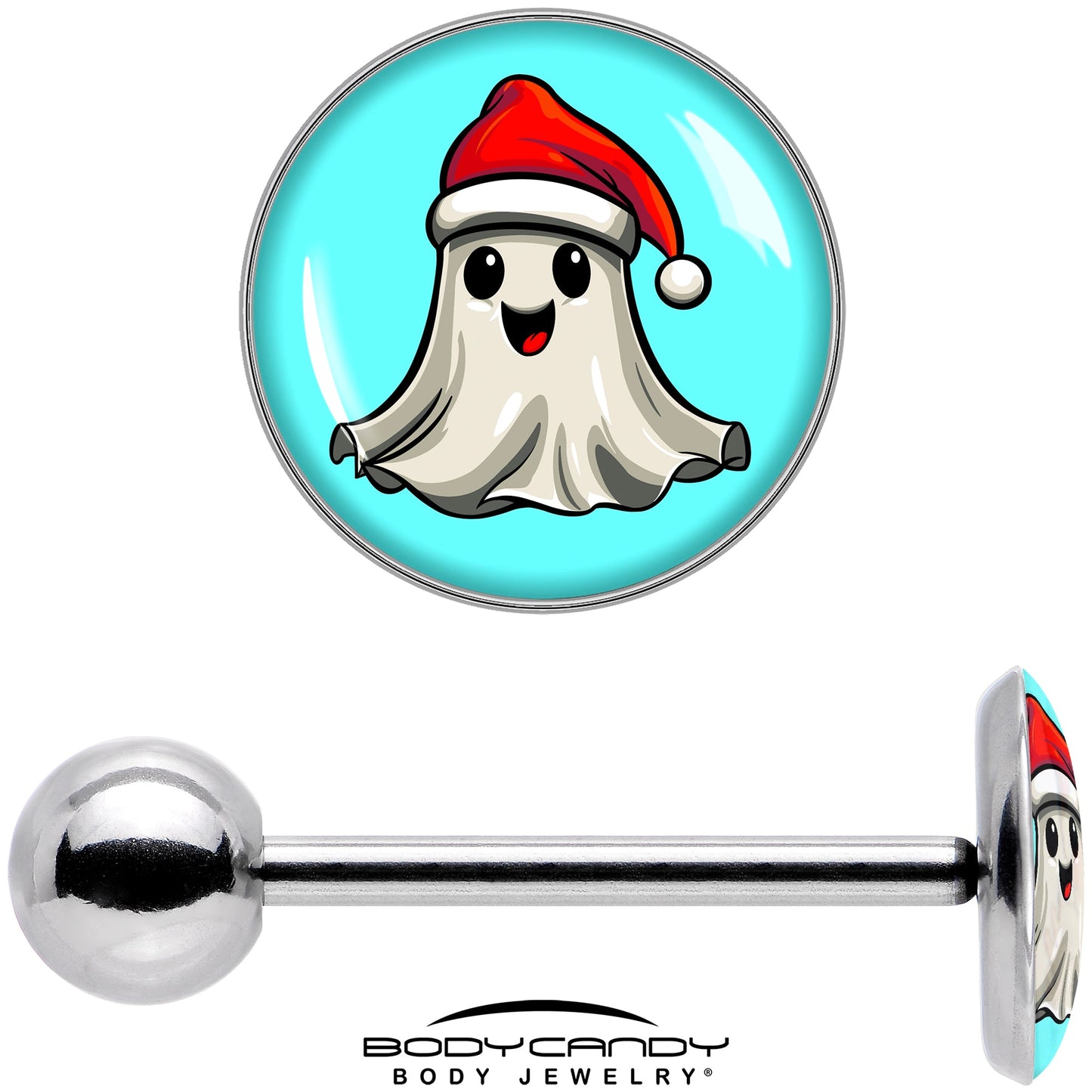 Holiday Christmas Spirit Ghost Barbell Tongue Ring by Onyx O