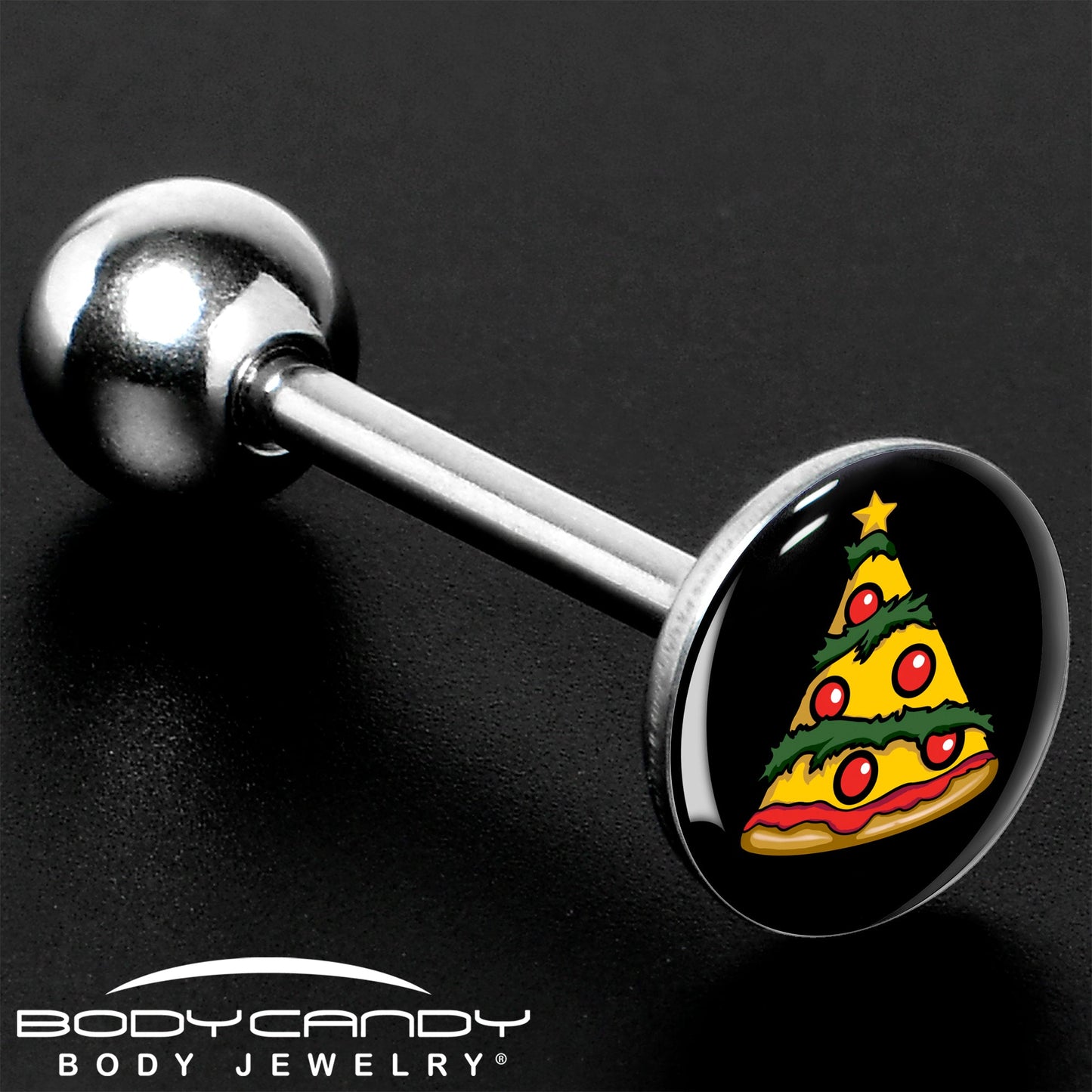 Christmas Holiday Pizza Tree Barbell Tongue Ring by Onyx O