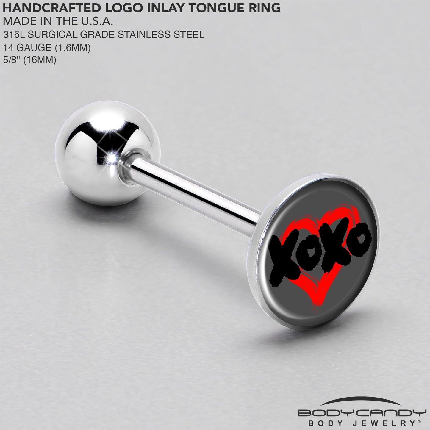 XOXO Heart Barbell Tongue Ring by Onyx O