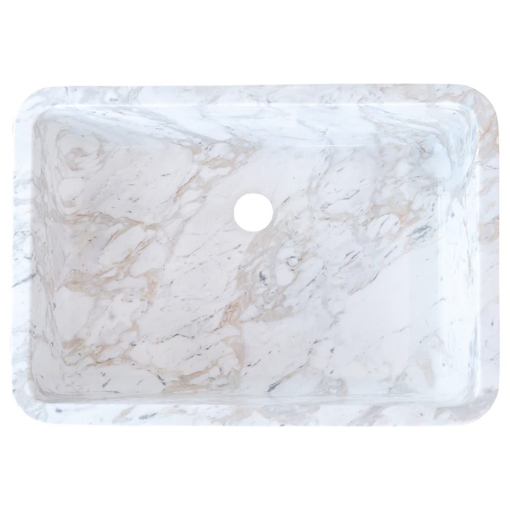 European Sugar Marble Rectangular Farmhouse Sink Semi-Polished (W)12.5" (L)18" (H)5"