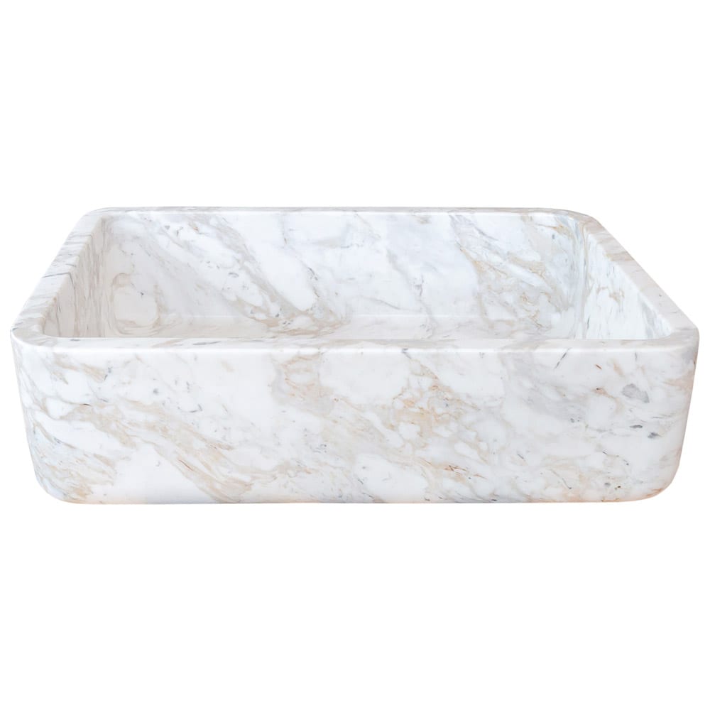 European Sugar Marble Rectangular Farmhouse Sink Semi-Polished (W)12.5" (L)18" (H)5"