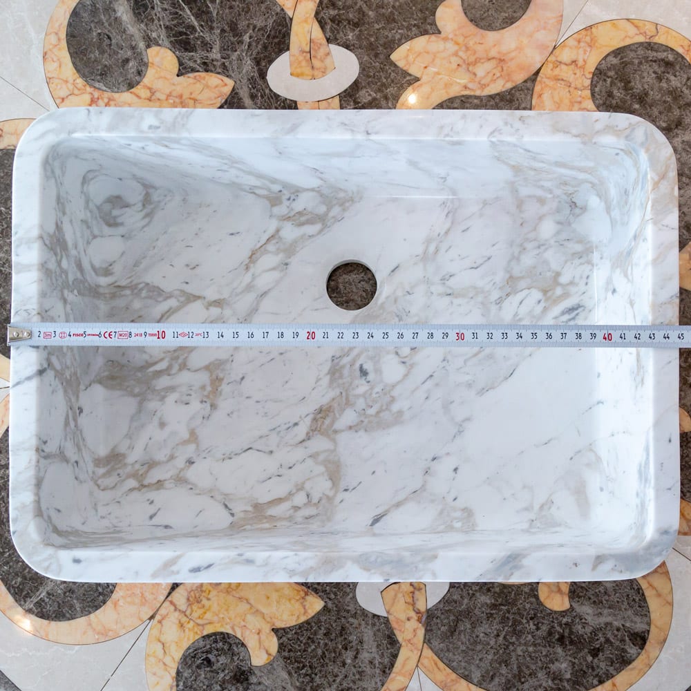 European Sugar Marble Rectangular Farmhouse Sink Semi-Polished (W)12.5" (L)18" (H)5"
