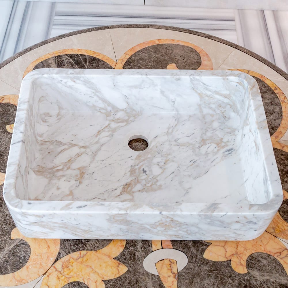 European Sugar Marble Rectangular Farmhouse Sink Semi-Polished (W)12.5" (L)18" (H)5"