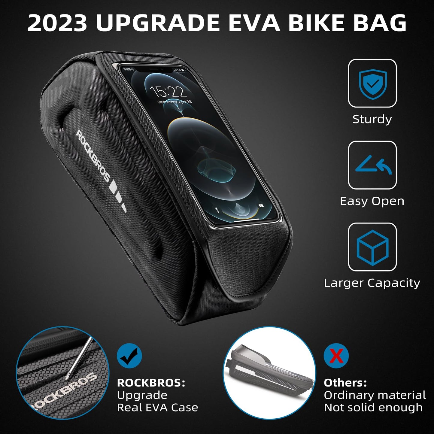 ROCKBROS Bike Bag Under 6.8” Bicycle Accessories Pouch, EVA Waterproof