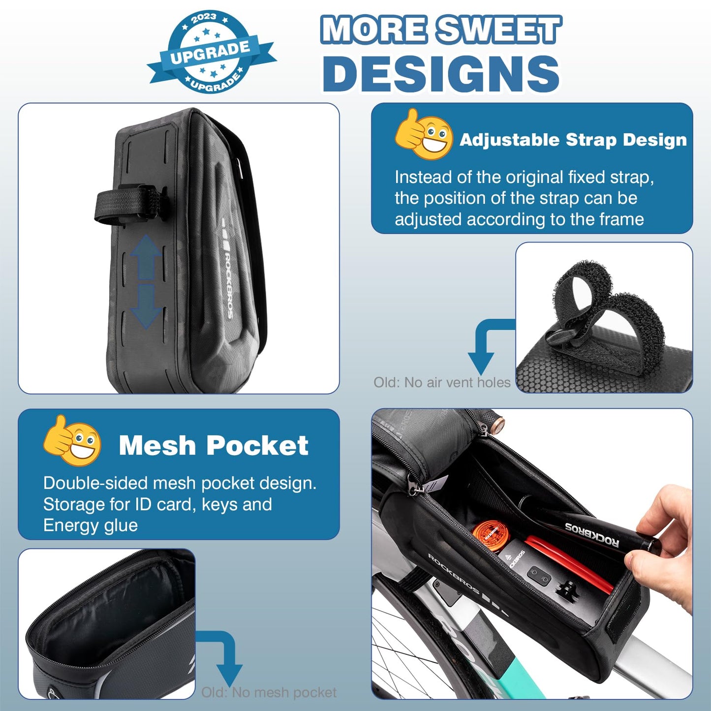 ROCKBROS Bike Bag Under 6.8” Bicycle Accessories Pouch, EVA Waterproof