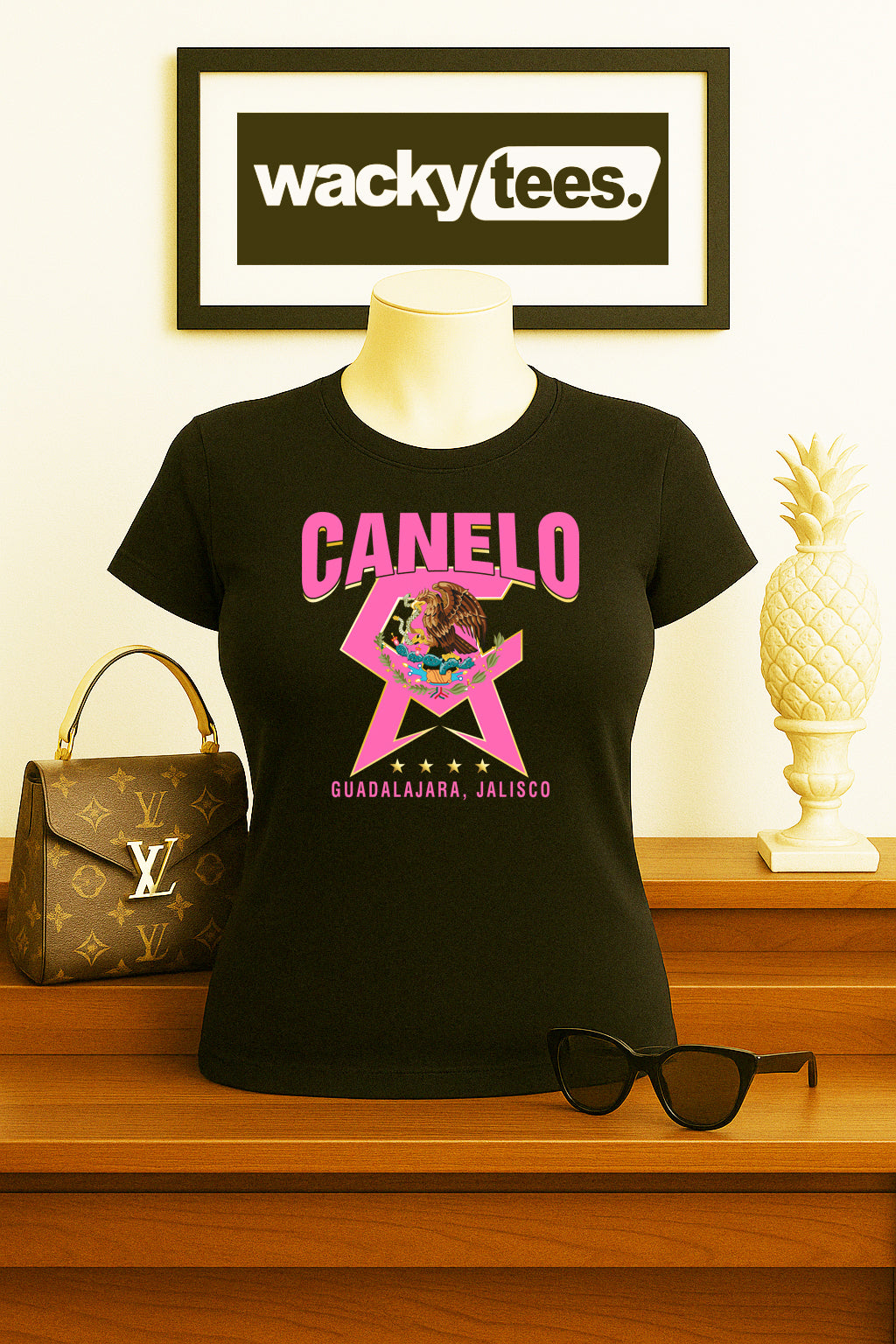 Canelo Alvarez CA Pink Mexico Mexican Flag Eagle Graphic Tee Shirt