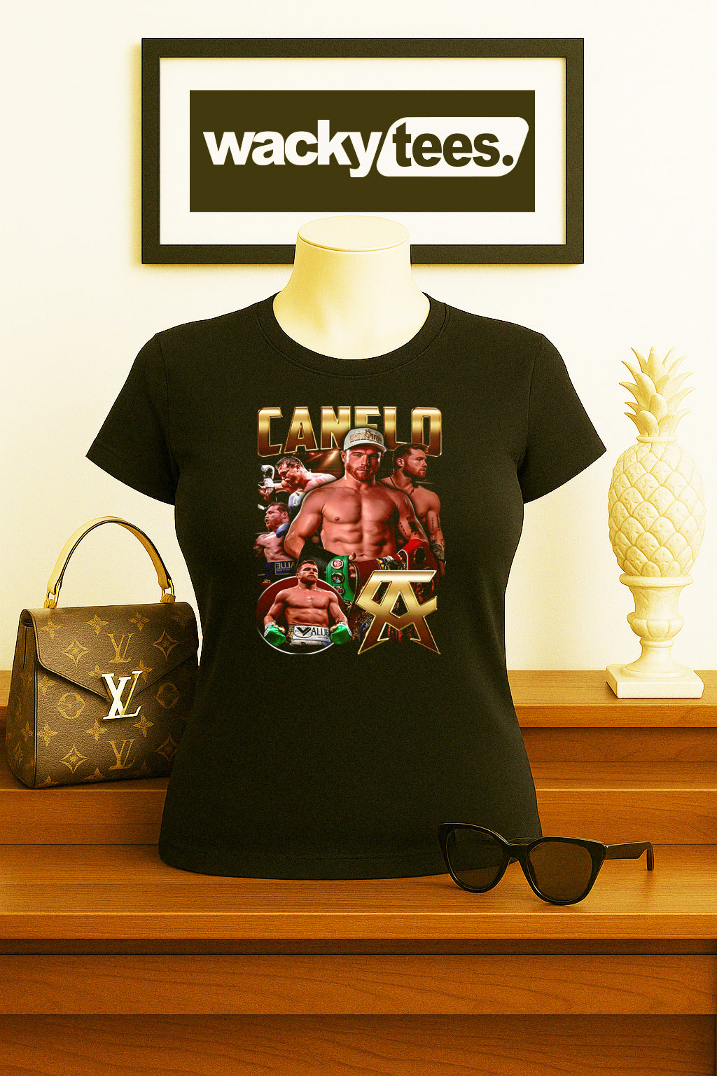 Canelo Alvarez Gold Champion Bootleg Portrait Boxing Distressed Graphic Tee Shirt