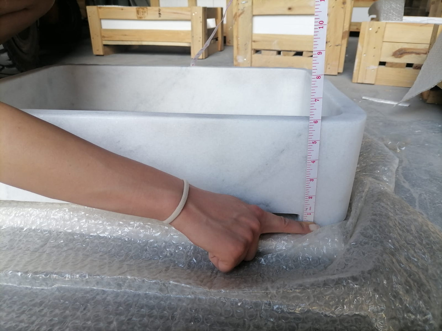 Carrara White Marble Wall-mount Bathroom Sink Ribbed Textured (W)16" (W)24" (H)6"