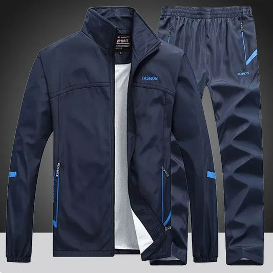 Casual Men's Tracksuit Spring Autumn Sportswear Two Pieces Sets Jackets + SweatPants Joggers Male Zipper Sweatshirt Suit Outfit - Premium  from Lizard Vigilante - Just $95.99! Shop now at Lizard Vigilante