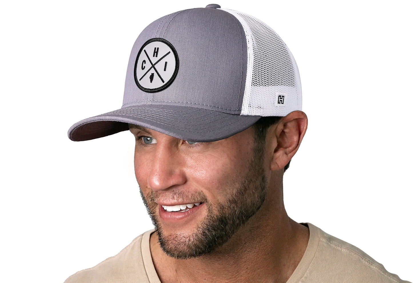 Chicago Trucker Hat  |  Gray-White CHI X Snapback