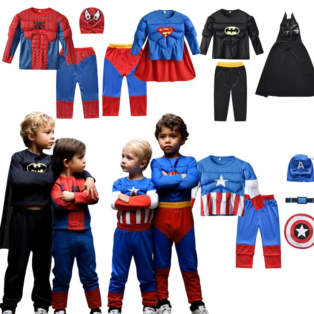 Spider Hero Deluxe Muscle Cosplay Suit — Kids Superhero Costume Set With Cape, Mask, and Built-In Power Look