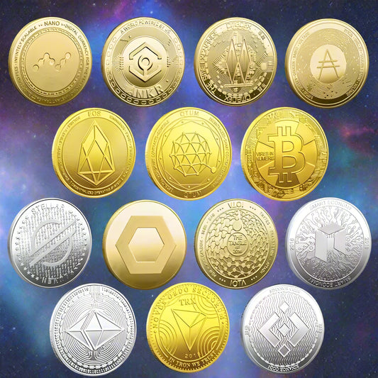 Collection of various cryptocurrency coins on a dark background