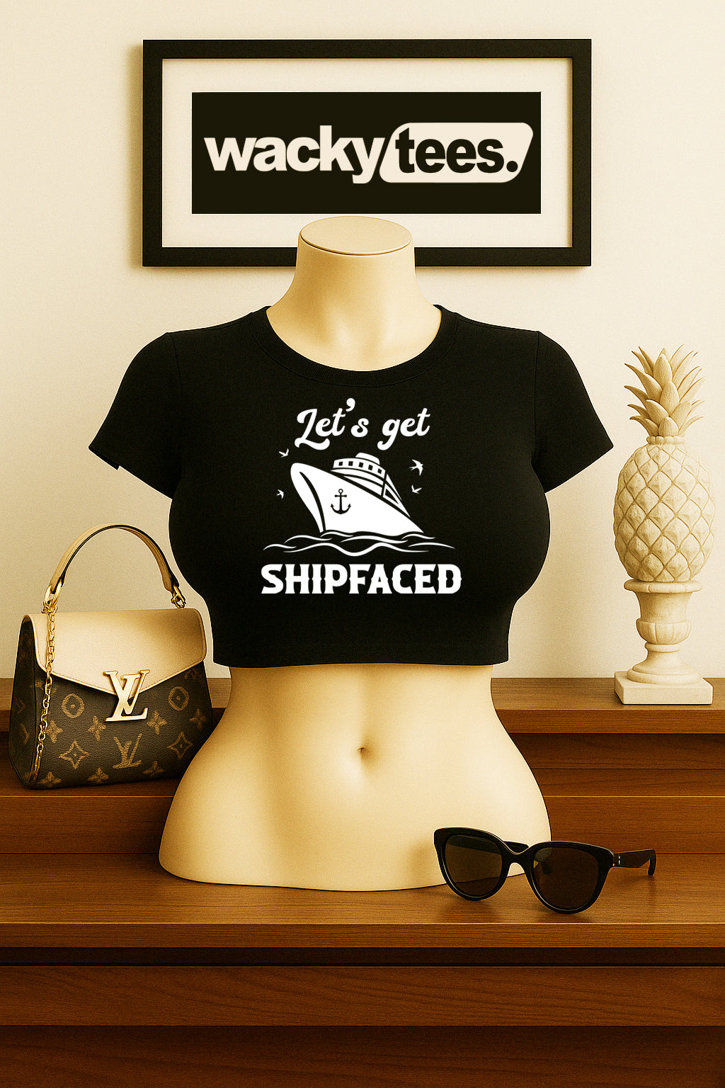 Lets Get Ship faced Cruise Cruising Vacation Boozy Graphic Tee Shirt
