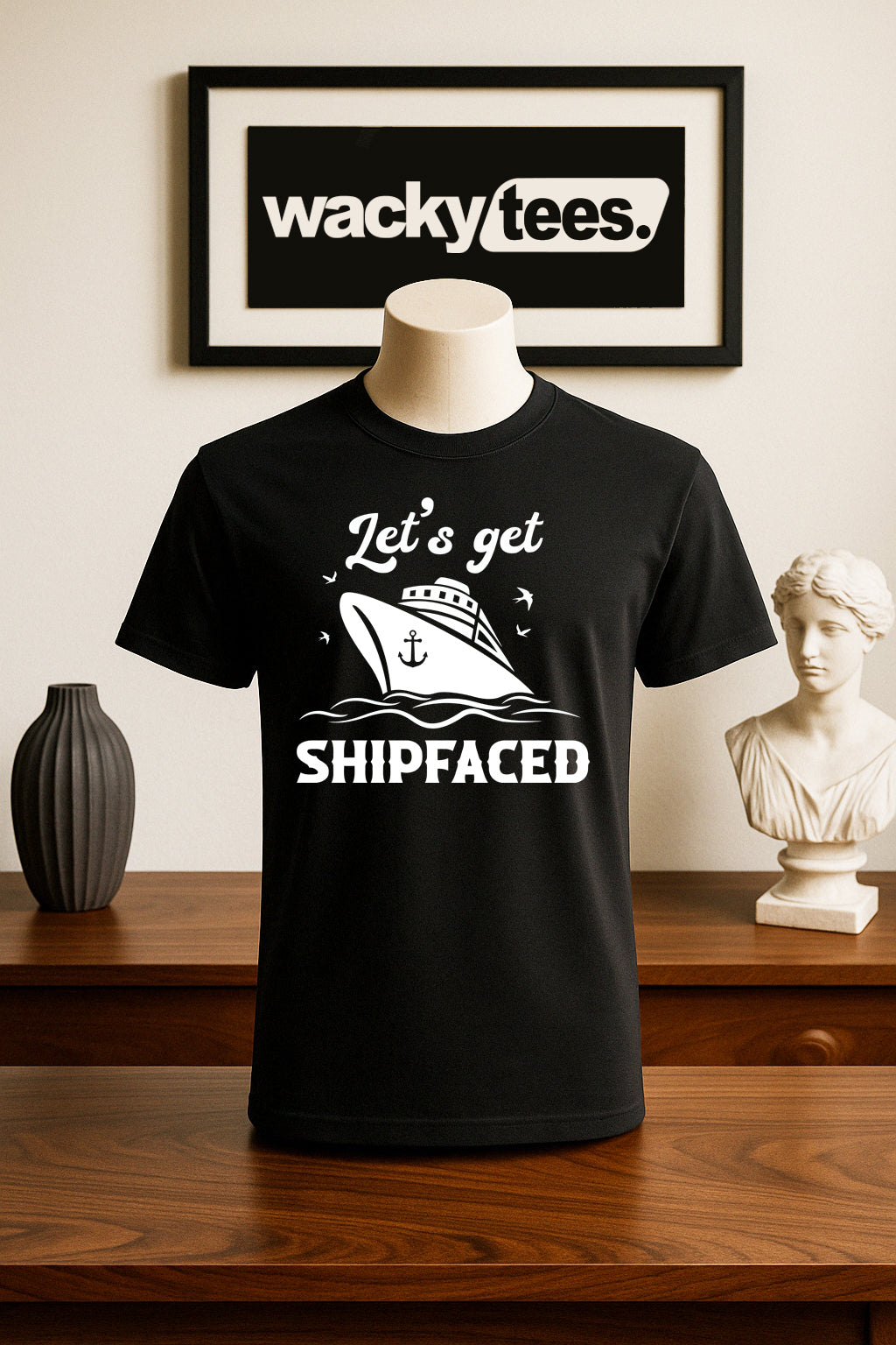 Lets Get Ship faced Cruise Cruising Vacation Boozy Graphic Tee Shirt